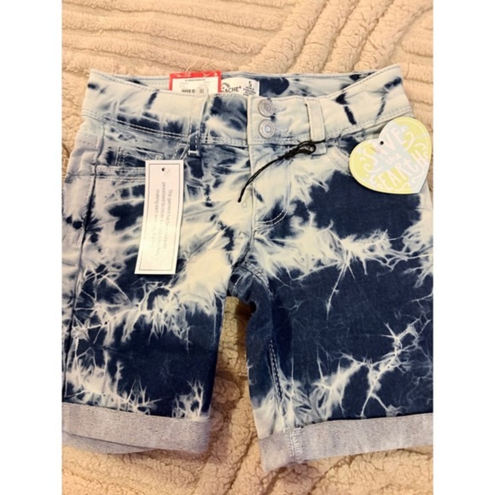 Jordache Girls Bermuda‎ Denim Shorts Tie Dye Blue White Adjustable Waist Size 5